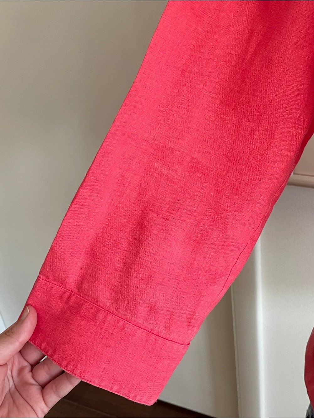 Lafayette 148 Linen Button Down Shirt Women's 10 Coral Pink 3/4 Sleeve Luxury - Picture 5 of 10